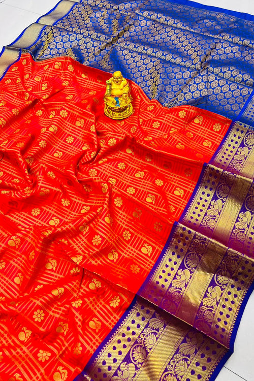 Load image into Gallery viewer, Impressive Red Soft Banarasi Silk Saree With Elision Blouse Piece
