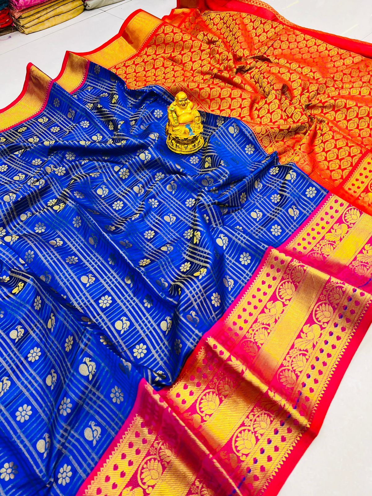 Phenomenal Royal Blue Soft Banarasi Silk Saree With Elision Blouse Piece