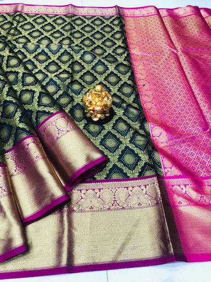 Diaphanous Black Kanjivaram Silk With Beauteous Blouse Piece