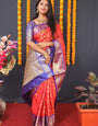 Ebullience Red Kanjivaram Silk With Beauteous Blouse Piece