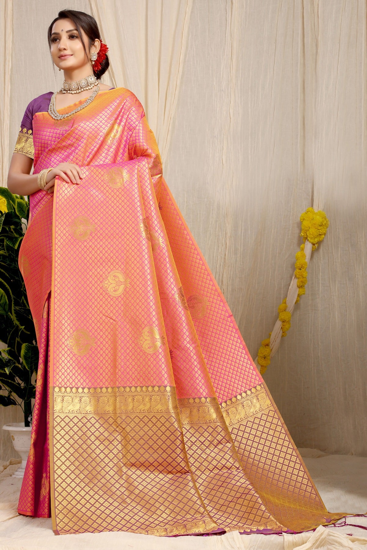 Radiant Pink Soft Silk Saree With Incredible Blouse Piece