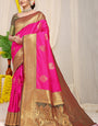 Demesne Dark Pink Banarasi Silk Saree With Forbearance Blouse Piece