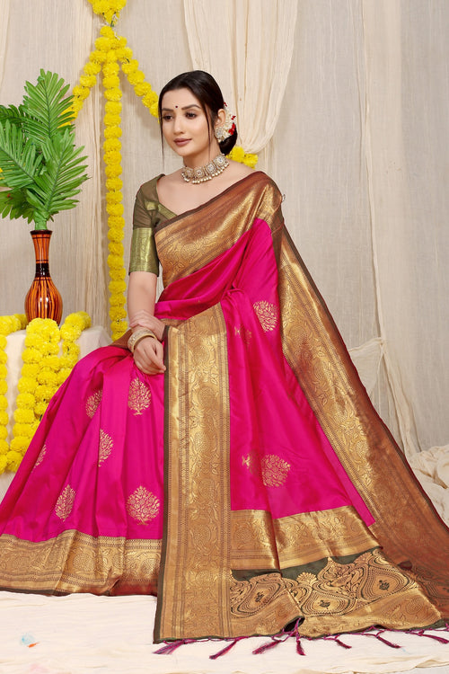 Dark Pink Zari Buti Banarasi Silk Saree - Timeless Banaras | Shop Online at  Ethnickart India's Best Ethnic Weares & Wares