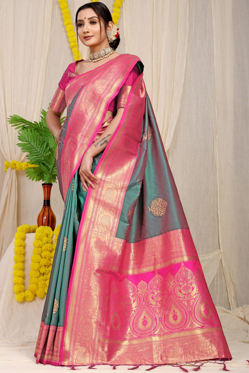 Load image into Gallery viewer, Traditional Grey Banarasi Silk Saree With Forbearance Blouse Piece
