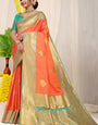 Appealing Peach Banarasi Silk Saree With Forbearance Blouse Piece