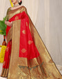 Stylish Red Banarasi Silk Saree With Forbearance Blouse Piece