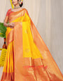 Mesmerising Yellow Banarasi Silk Saree With Forbearance Blouse Piece