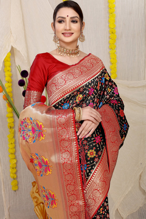 Load image into Gallery viewer, Attractive Black Soft Patola Silk Saree with Demanding Blouse Piece
