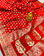 Fugacious Red Banarasi Silk Saree With Seraglio Blouse Piece