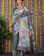Unique Rama Banarasi Silk Saree With Scintilla Blouse Piece
