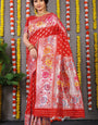 Dazzling Red Banarasi Silk Saree With Scintilla Blouse Piece