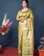 Gratifying Mehndi Linen Silk Saree With Super Mesmerising Blouse Piece