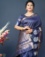 Elision Navy Blue Linen Silk Saree With Radiant Blouse Piece