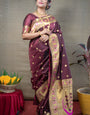 Skinny Brown Paithani Silk Saree With Ethnic Blouse Piece