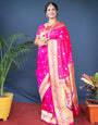 Adorning Dark Pink Paithani Silk Saree With Ethnic Blouse Piece