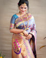 Capricious Grey Paithani Silk Saree With Ethnic Blouse Piece