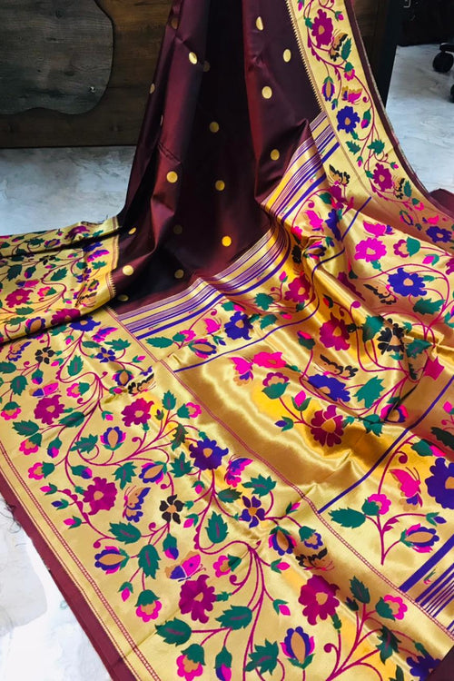 Load image into Gallery viewer, Entrancing Brown Paithani Silk Saree With Sizzling Blouse Piece
