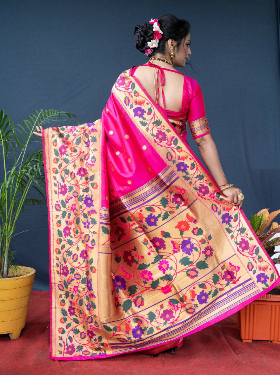 Prettiest Dark Pink Paithani Silk Saree With Sizzling Blouse Piece