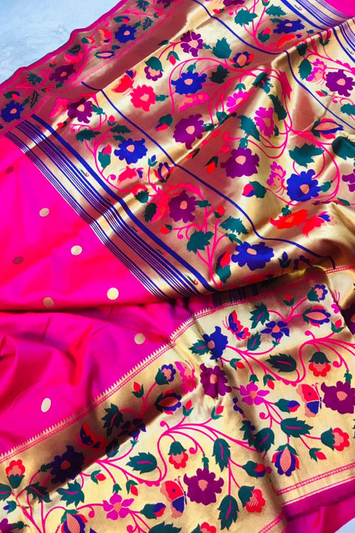 Load image into Gallery viewer, Prettiest Dark Pink Paithani Silk Saree With Sizzling Blouse Piece
