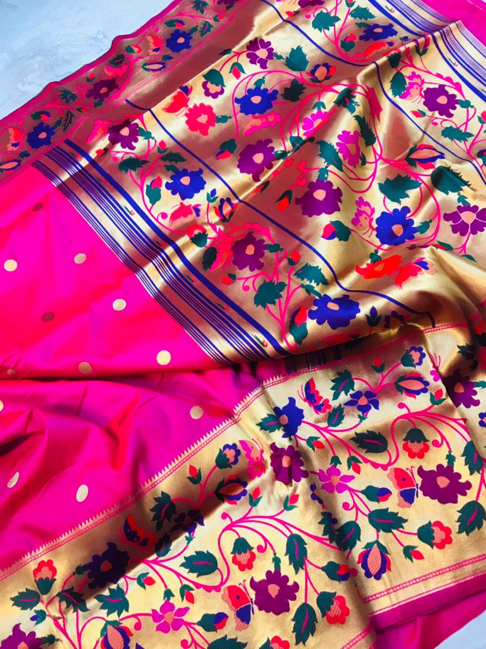 Prettiest Dark Pink Paithani Silk Saree With Sizzling Blouse Piece