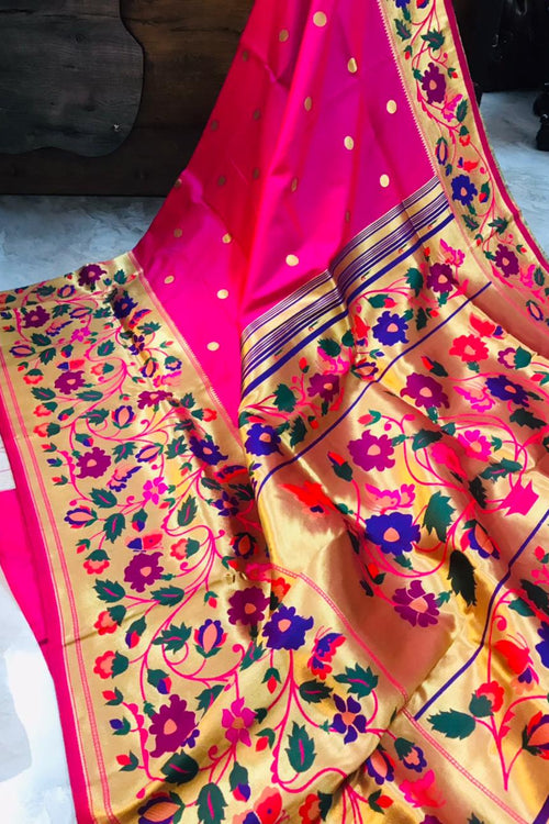 Load image into Gallery viewer, Prettiest Dark Pink Paithani Silk Saree With Sizzling Blouse Piece
