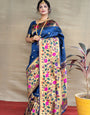 Most Flattering Navy Blue Paithani Silk Saree With Sizzling Blouse Piece
