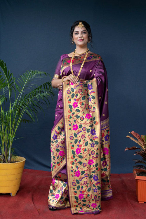 Load image into Gallery viewer, Desirable Purple Paithani Silk Saree With Sizzling Blouse Piece
