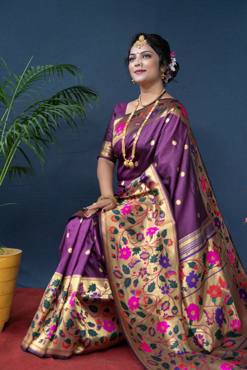 Load image into Gallery viewer, Desirable Purple Paithani Silk Saree With Sizzling Blouse Piece
