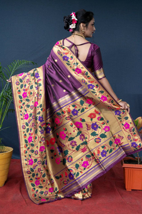 Load image into Gallery viewer, Desirable Purple Paithani Silk Saree With Sizzling Blouse Piece
