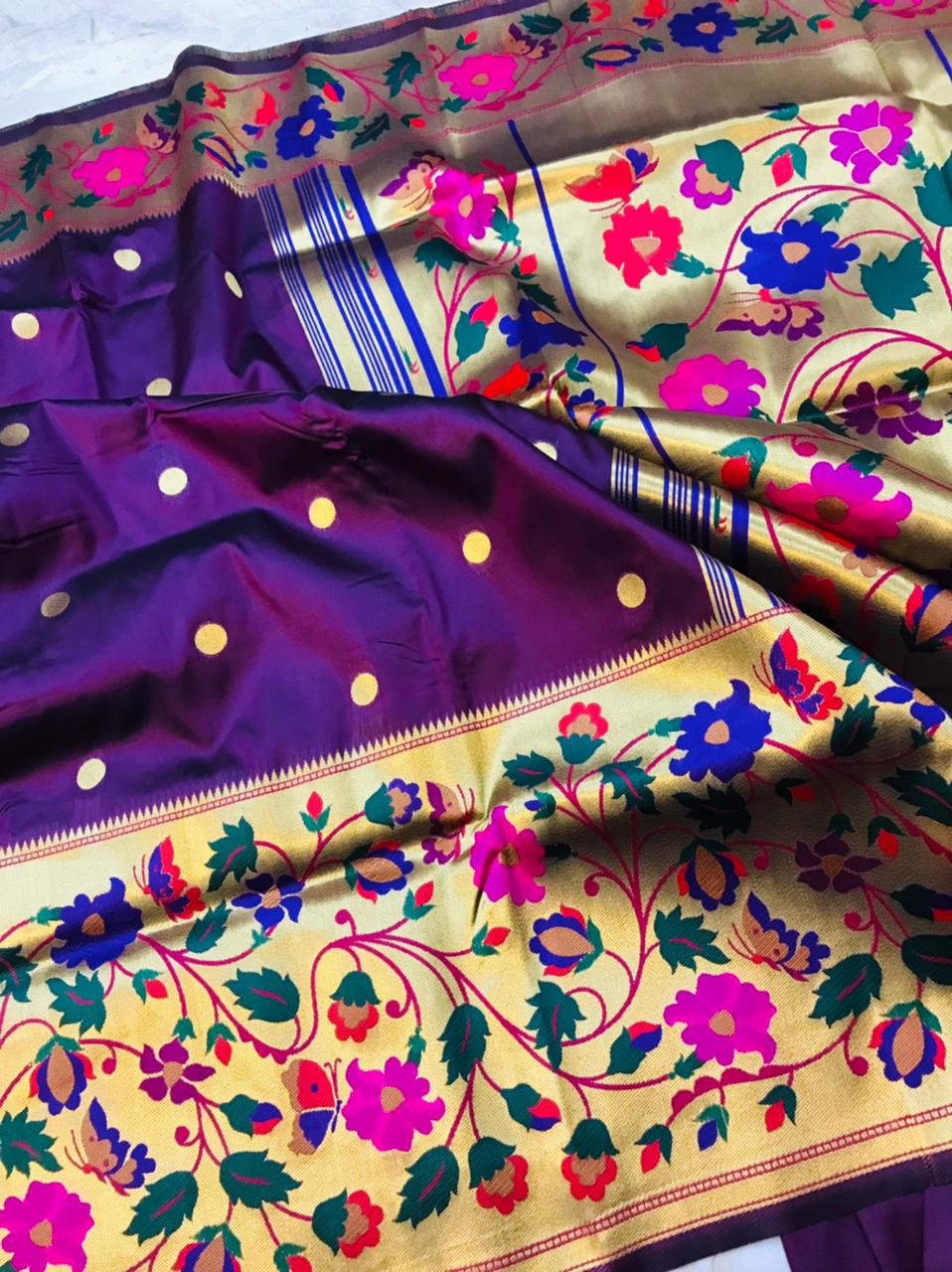 Desirable Purple Paithani Silk Saree With Sizzling Blouse Piece