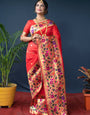 Most Stunning Red Paithani Silk Saree With Sizzling Blouse Piece