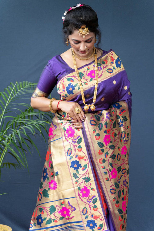 Load image into Gallery viewer, Inspiring Royal Blue Paithani Silk Saree With Sizzling Blouse Piece
