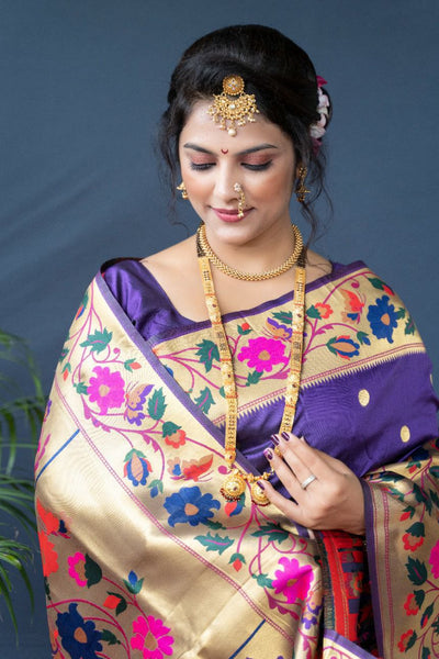 Inspiring Royal Blue Paithani Silk Saree With Sizzling Blouse Piece