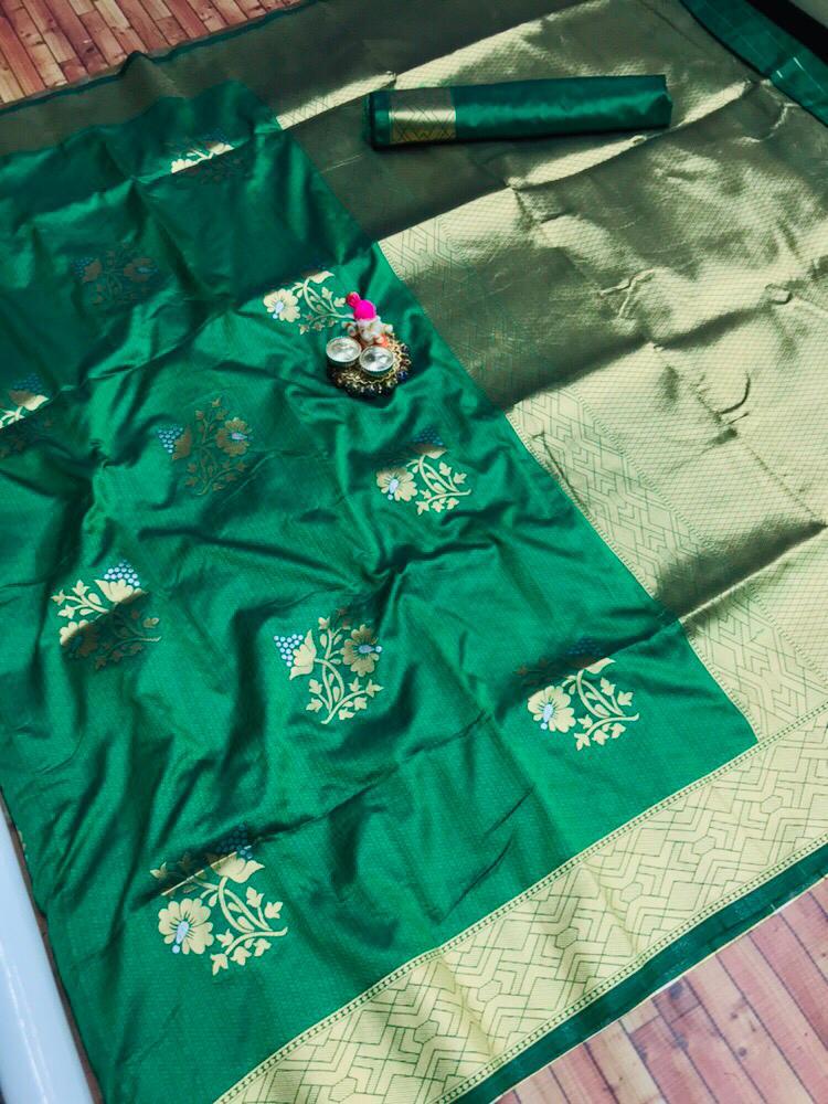 Energetic Green Kanjivaram Silk With Arresting Blouse Piece