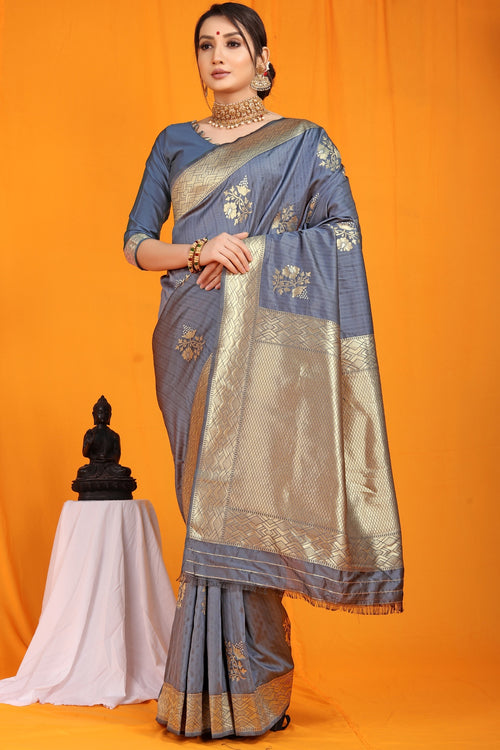 Load image into Gallery viewer, Flaunt Grey Kanjivaram Silk With Arresting Blouse Piece
