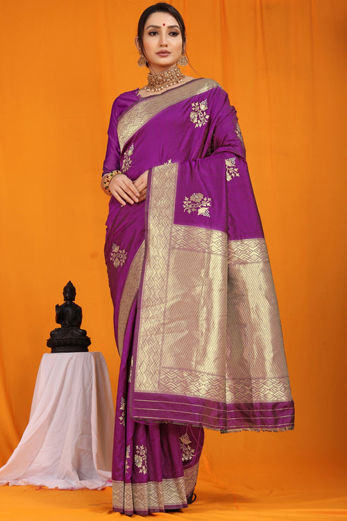 Load image into Gallery viewer, Sensational Purple Kanjivaram Silk With Arresting Blouse Piece
