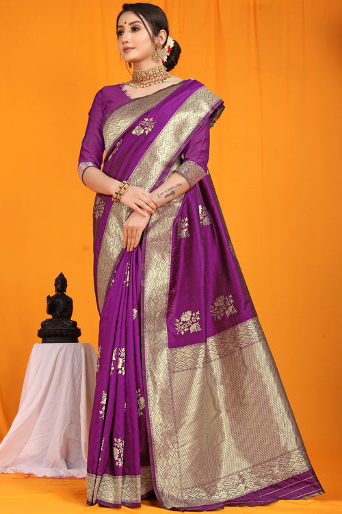 Load image into Gallery viewer, Sensational Purple Kanjivaram Silk With Arresting Blouse Piece
