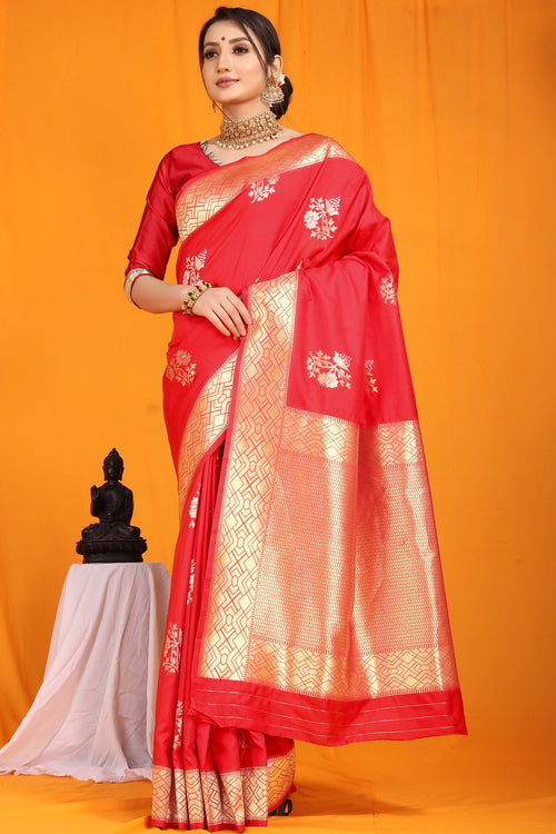 Load image into Gallery viewer, Gorgeous Red Kanjivaram Silk With Arresting Blouse Piece
