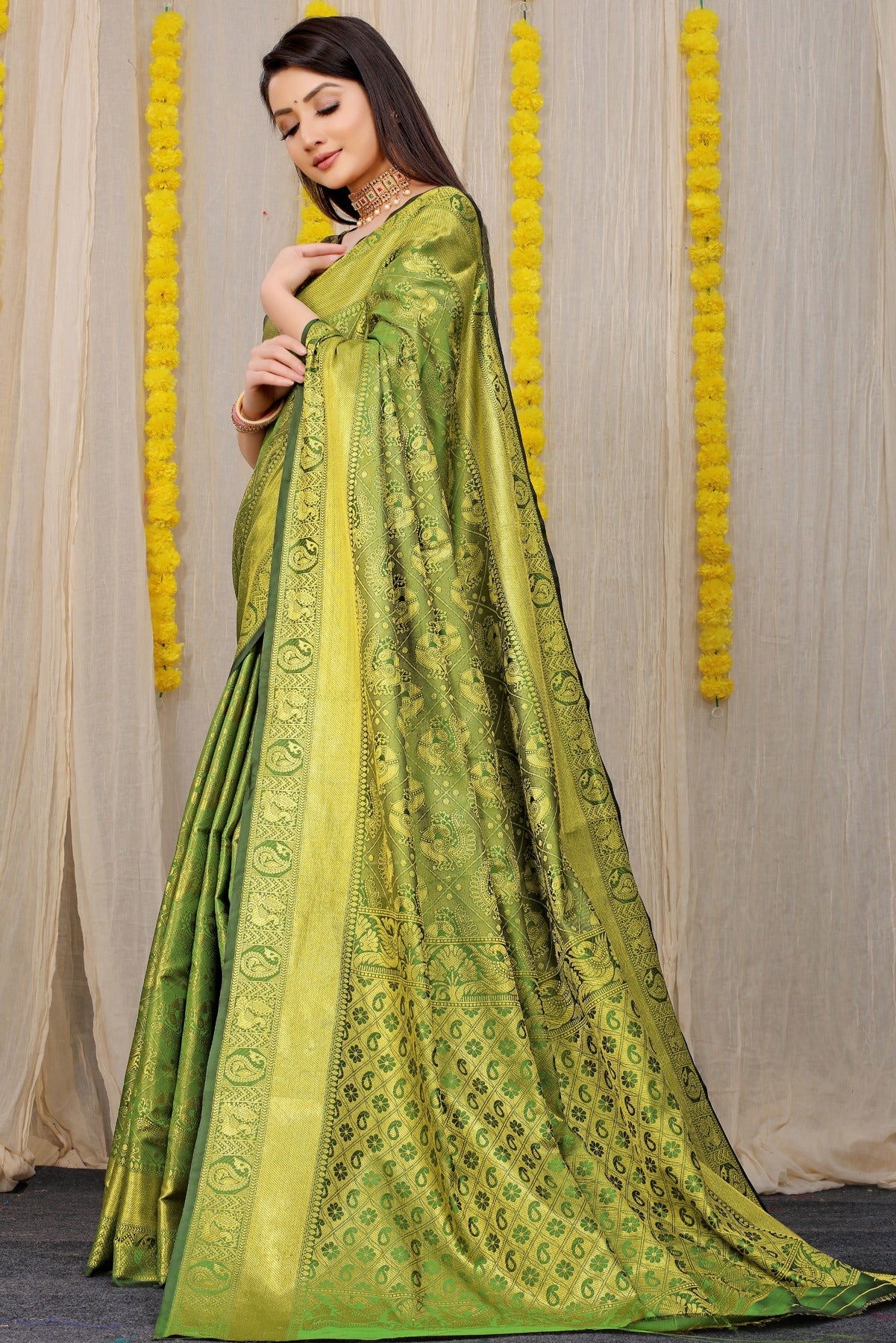 Gorgeous Green Kanjivaram Silk With Scintilla Blouse Piece