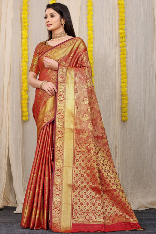 Load image into Gallery viewer, Mesmerising Red Kanjivaram Silk With Scintilla Blouse Piece
