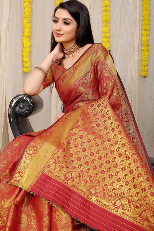 Load image into Gallery viewer, Mesmerising Red Kanjivaram Silk With Scintilla Blouse Piece
