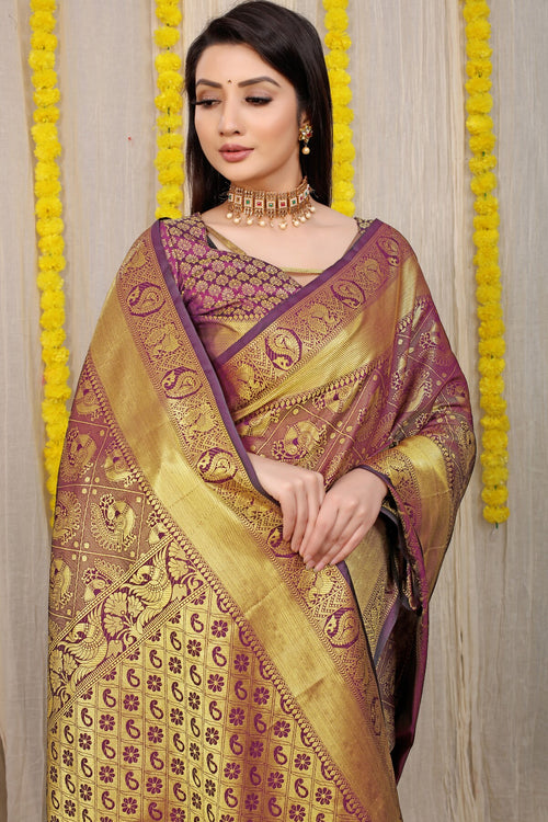 Load image into Gallery viewer, Stylish Wine Kanjivaram Silk With Scintilla Blouse Piece
