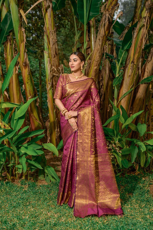 Load image into Gallery viewer, Gorgeous Wine Kanjivaram Silk With Classic Blouse Piece
