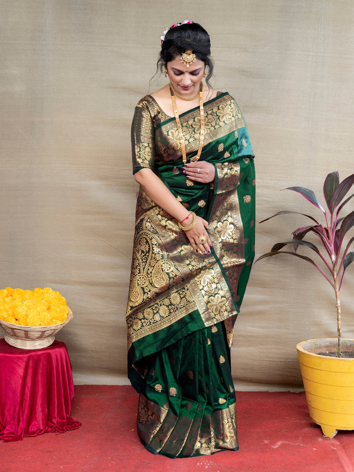 Impressive Dark Green Soft Silk Saree With Designer Blouse P