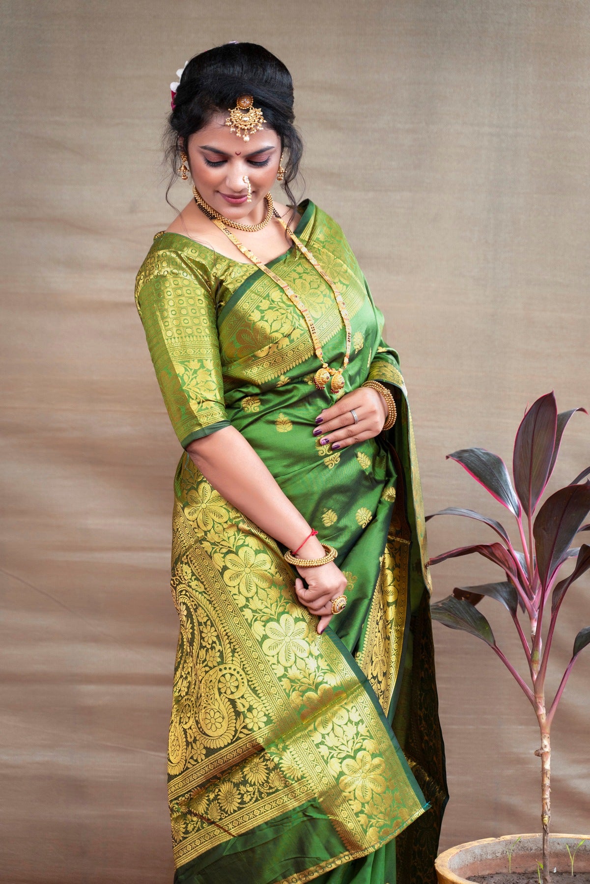 Preferable Green Banarasi Silk Saree With Assemblage Blouse Piece