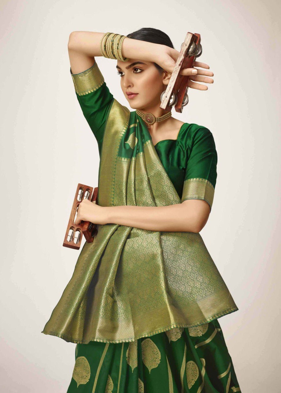 Chatoyant Green Kanjivaram Silk With A glam Blouse Piece