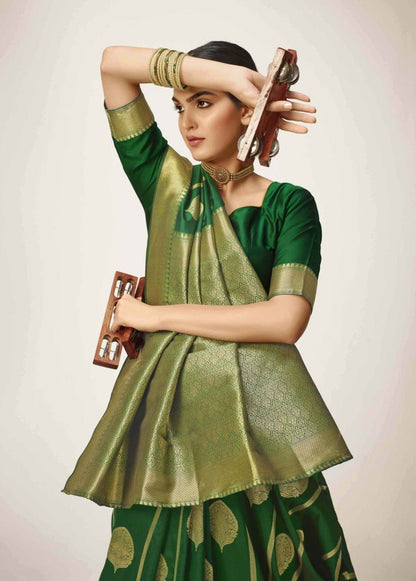 Chatoyant Green Kanjivaram Silk With A glam Blouse Piece