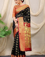 Splendorous Black Paithani Silk Saree With Super Demesne Blouse Piece