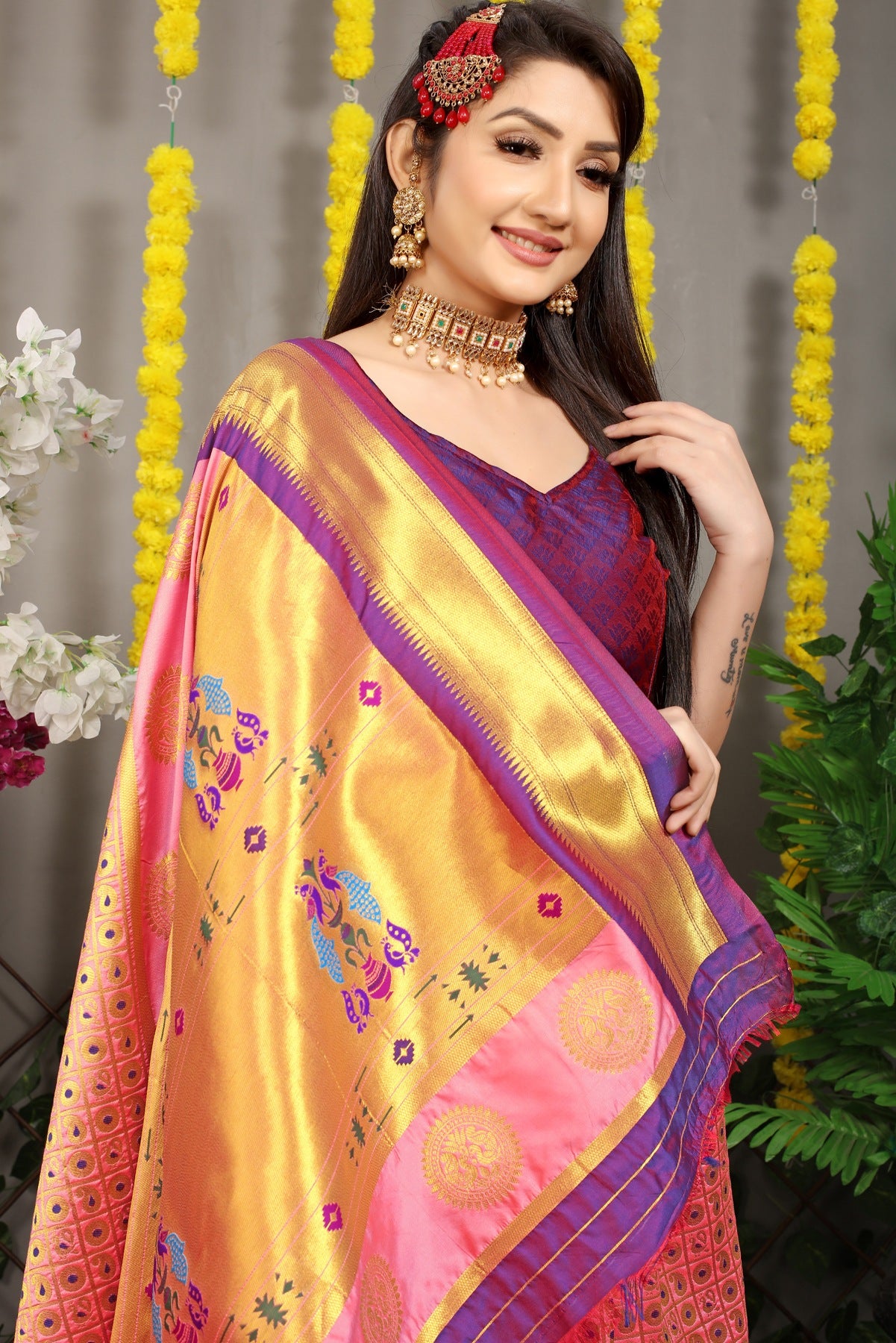 Eloquence Peach Paithani Silk Saree With Ideal Blouse Piece