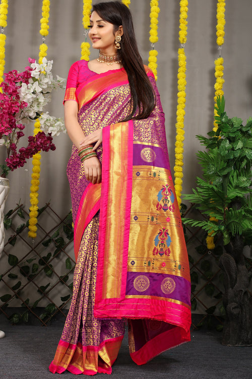 Load image into Gallery viewer, Ephemeral Purple Paithani Silk Saree With Ideal Blouse Piece
